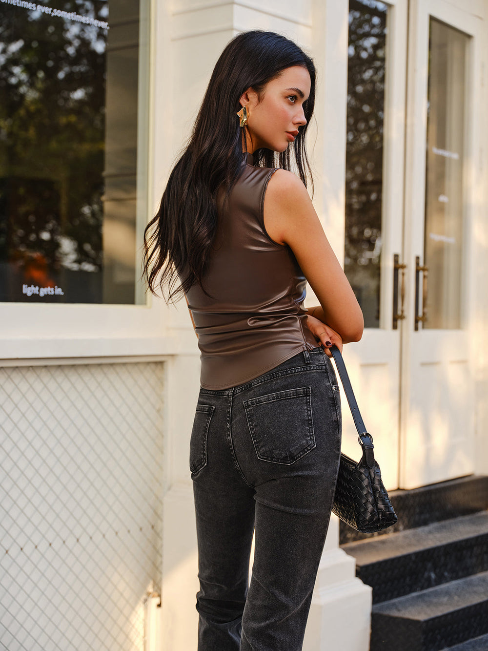 Asymmetrisches Skinny Kunstleder-Trägertop