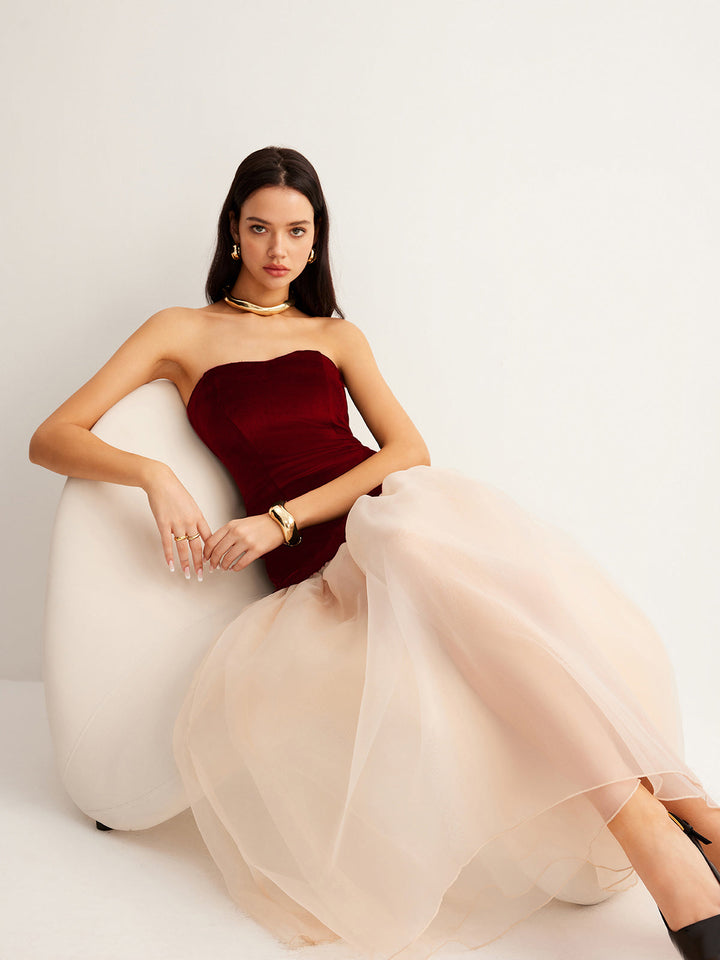 Samtkleider-Mesh-Röhrenkleid