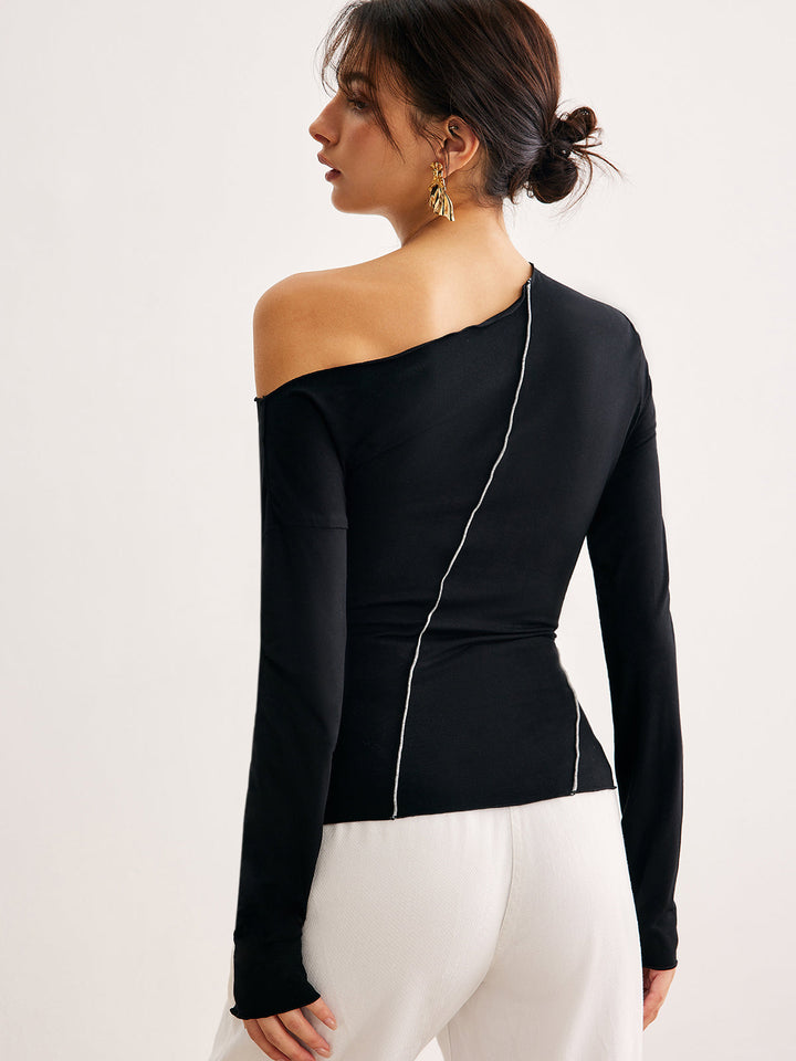 One-Shoulder Kontrastpaspel Skinny T-Shirt