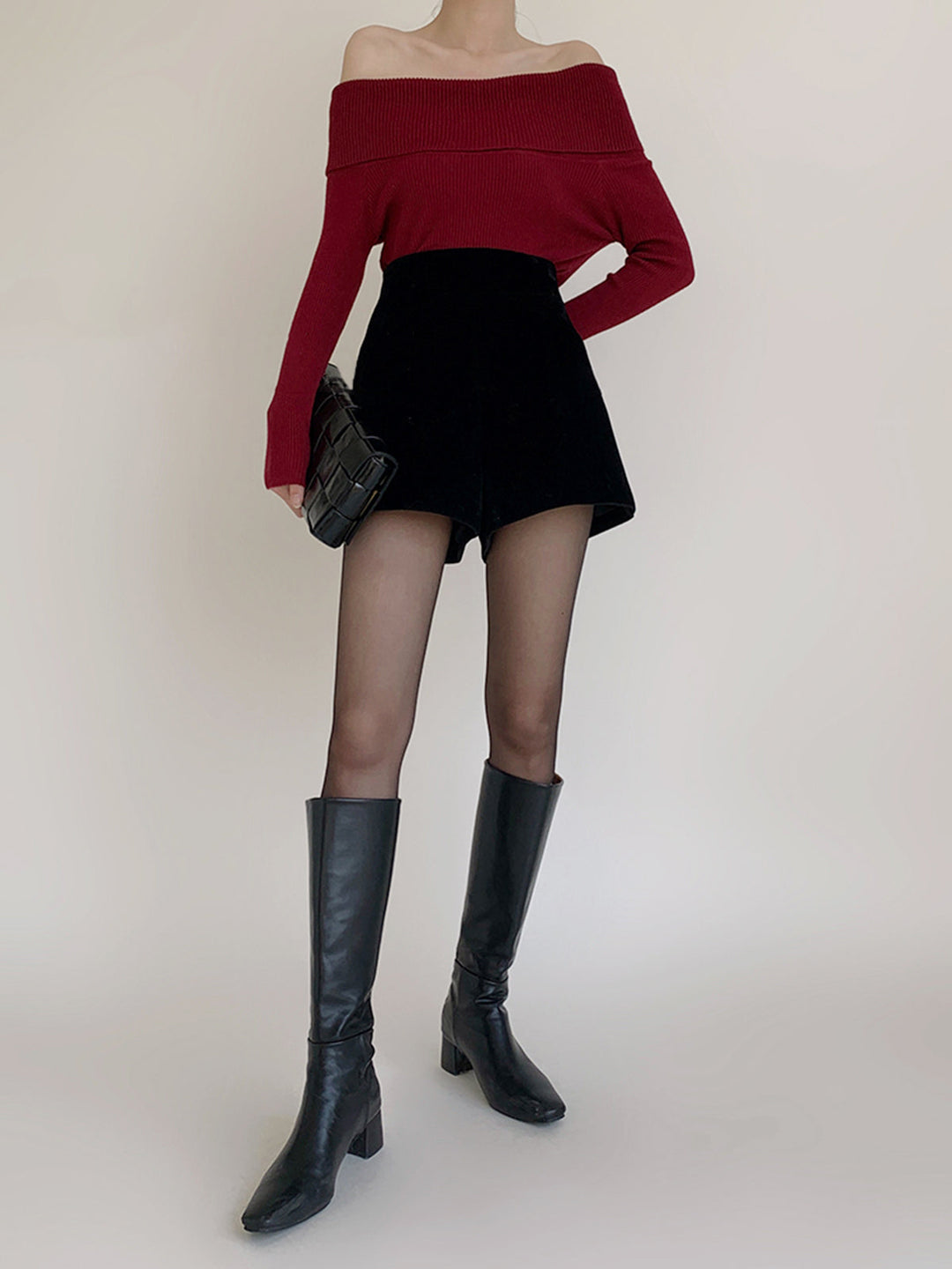 Samt Shorts mit weitem Bein