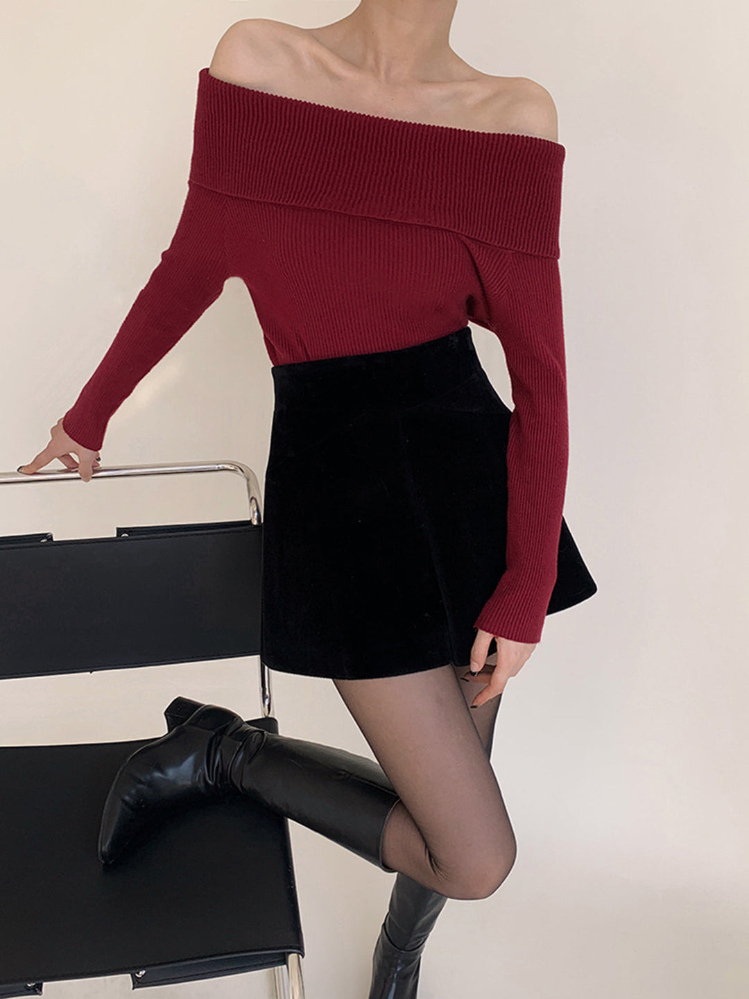 Samt Shorts mit weitem Bein