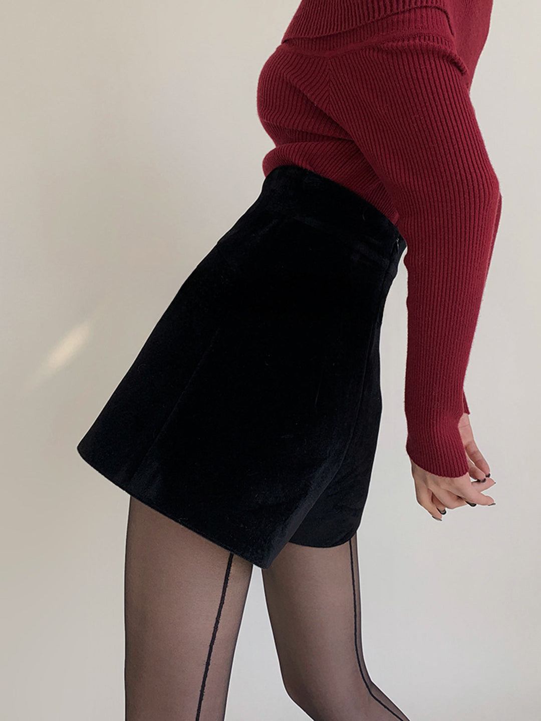 Samt Shorts mit weitem Bein