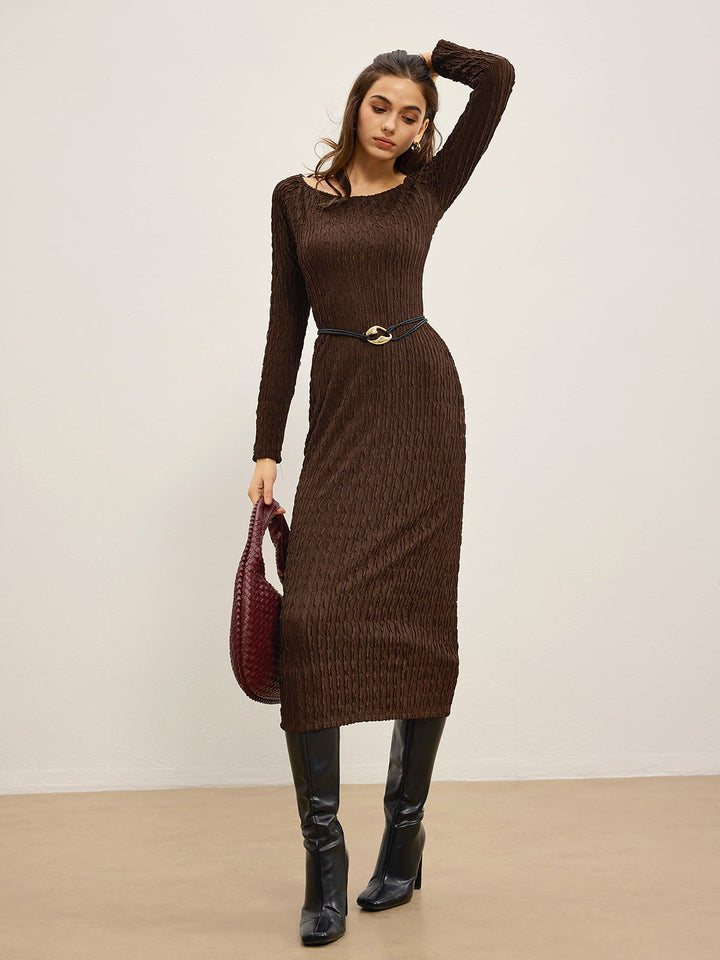 Einfaches Kleid mit Crinkle-Textur ohne Gürtel