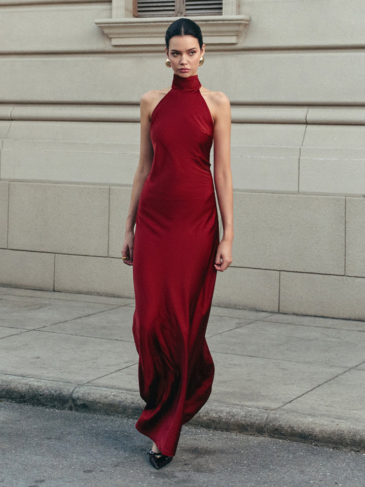Kleid mit offenem Rücken und Satin-Neckholder