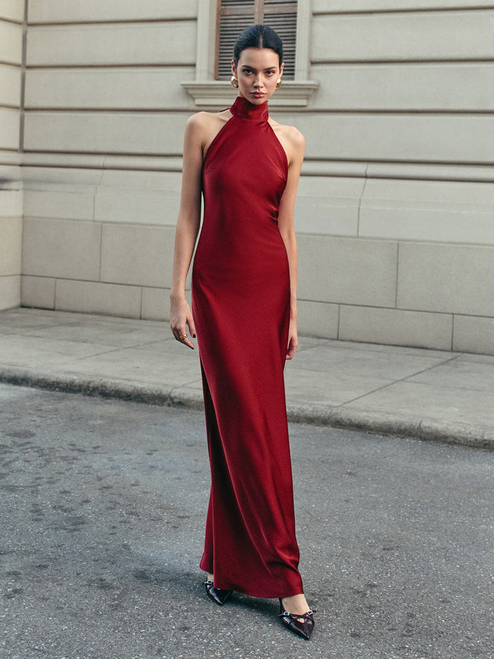 Kleid mit offenem Rücken und Satin-Neckholder
