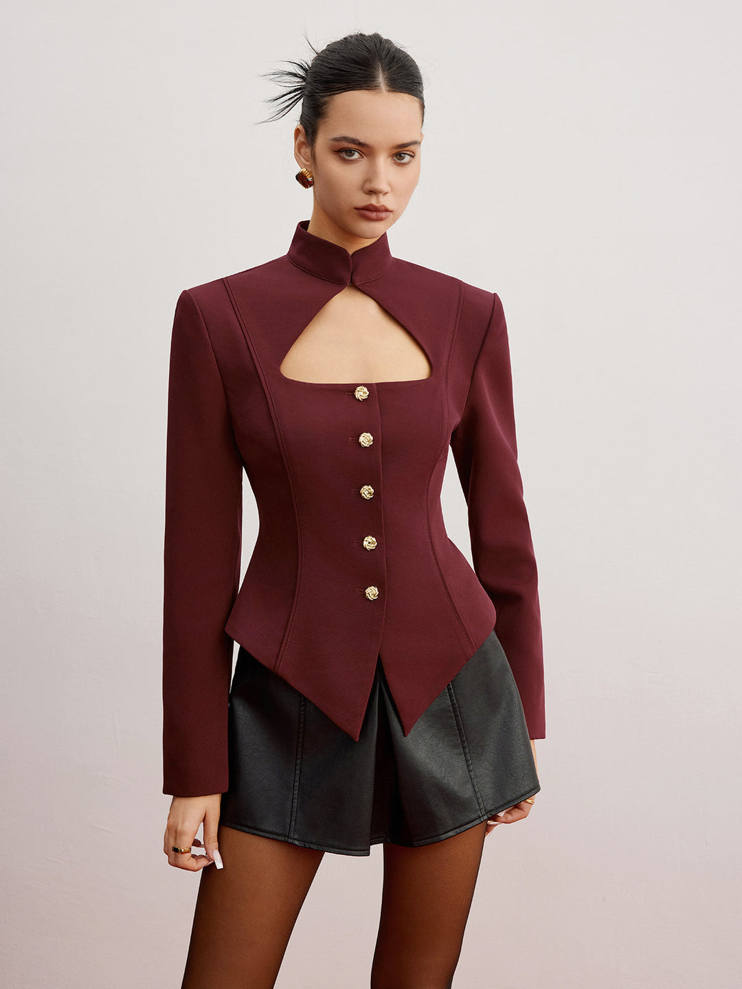 Cutout Slim Blazer Mit Schulterpolstern