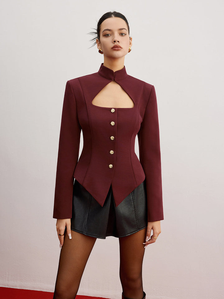Cutout Slim Blazer Mit Schulterpolstern