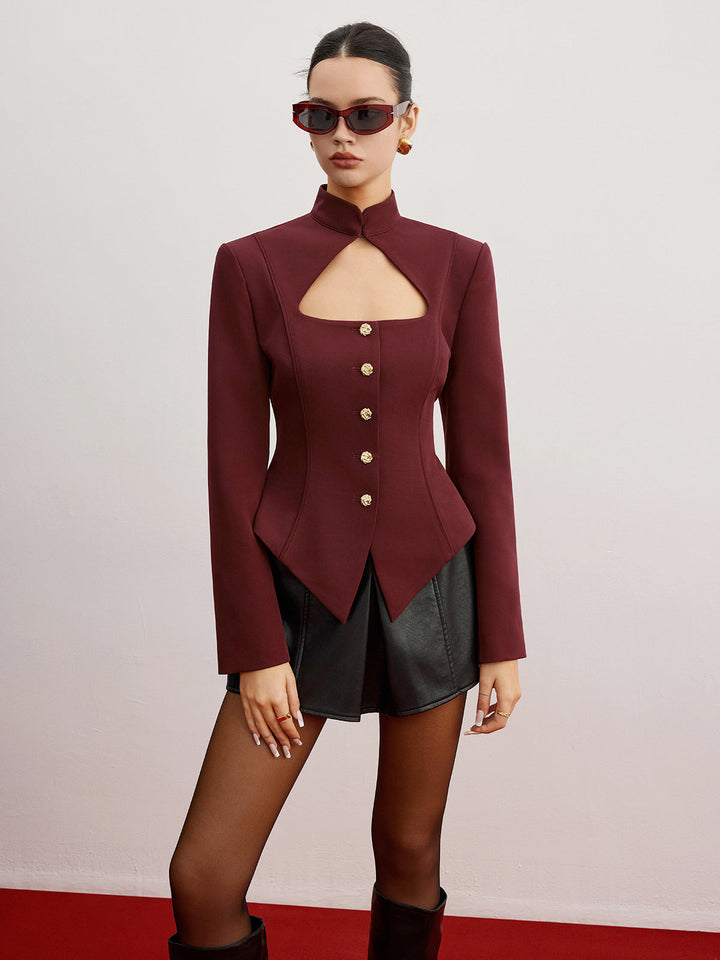 Cutout Slim Blazer Mit Schulterpolstern