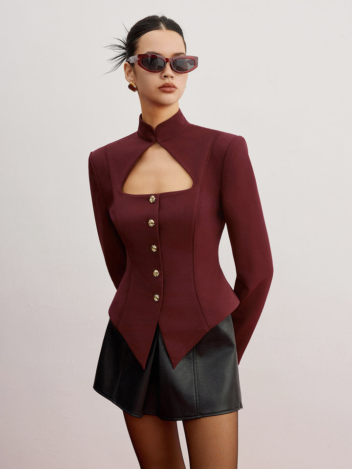 Cutout Slim Blazer Mit Schulterpolstern