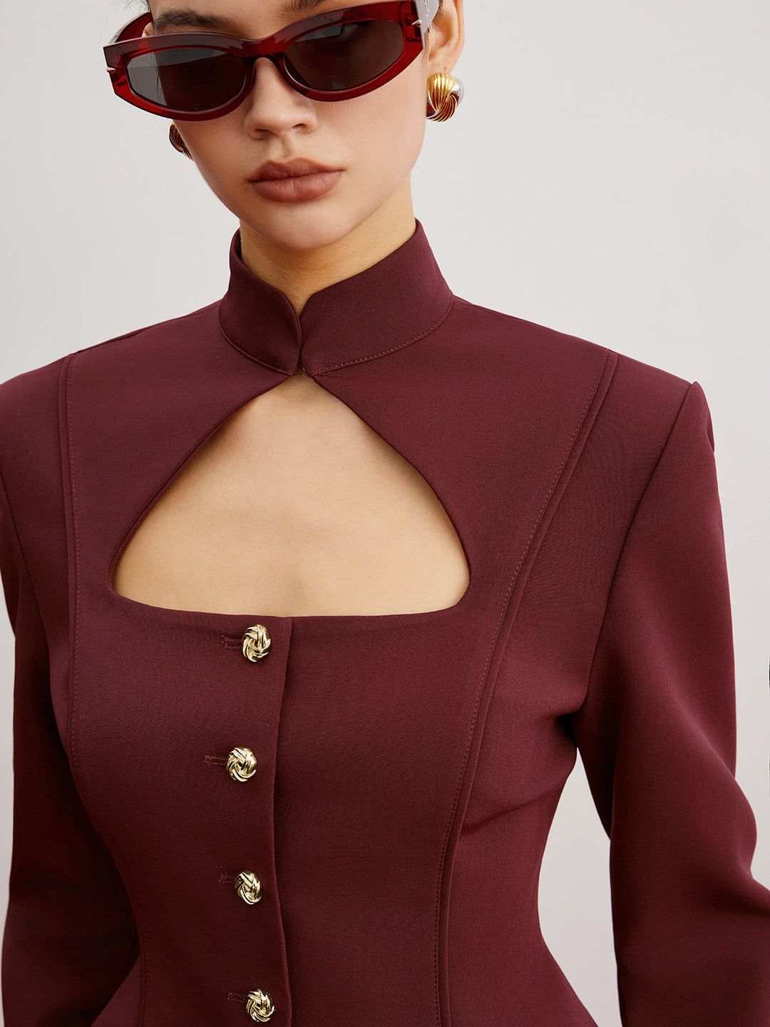 Cutout Slim Blazer Mit Schulterpolstern