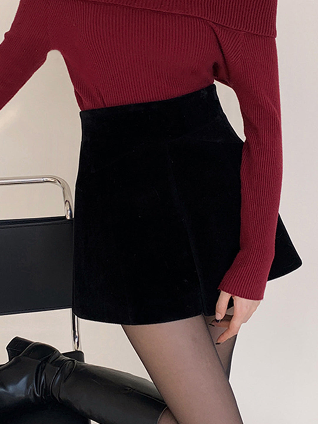 Samt Shorts mit weitem Bein