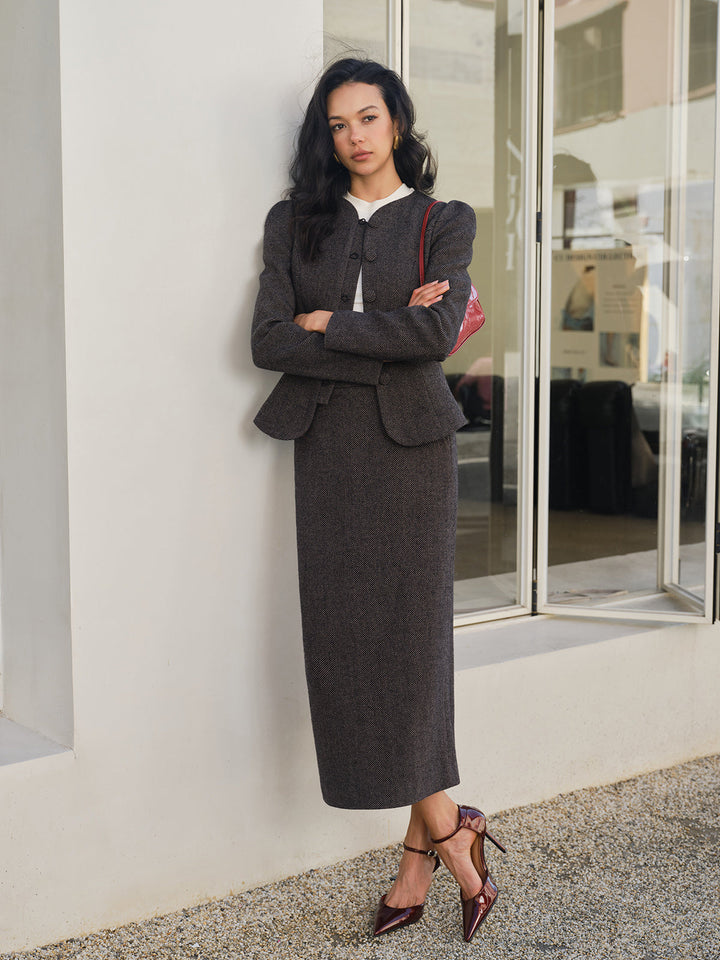 Schulterfreier Blazer mit Karomuster