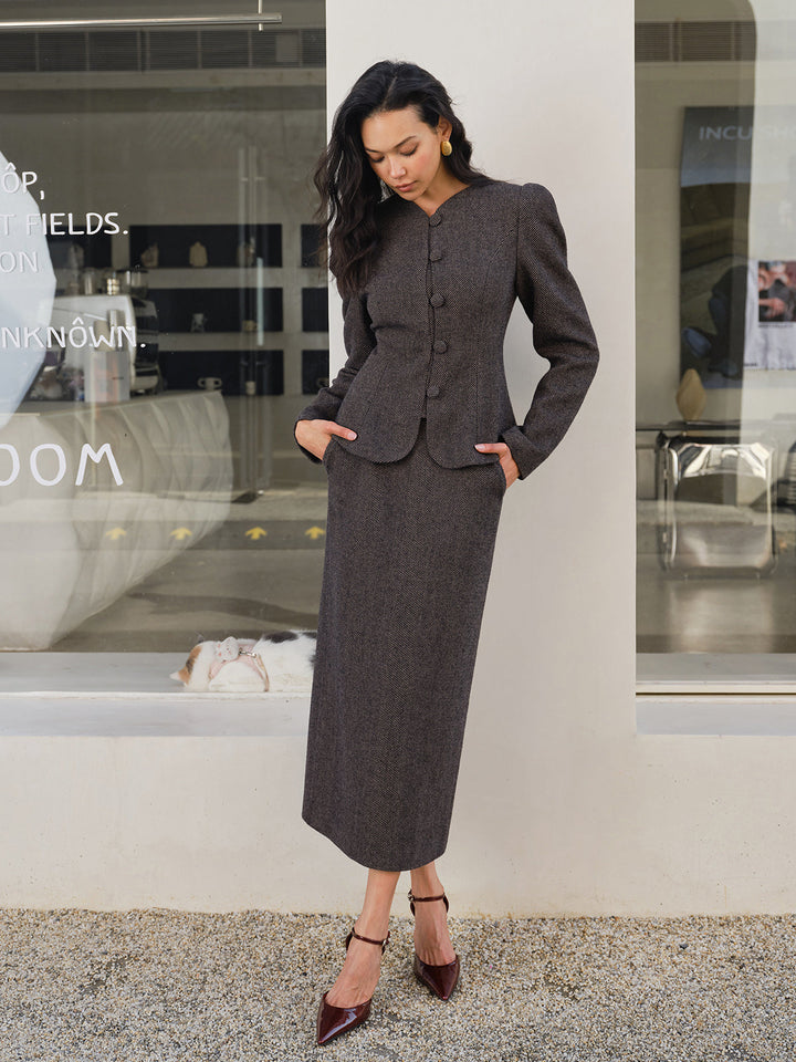 Schulterfreier Blazer mit Karomuster