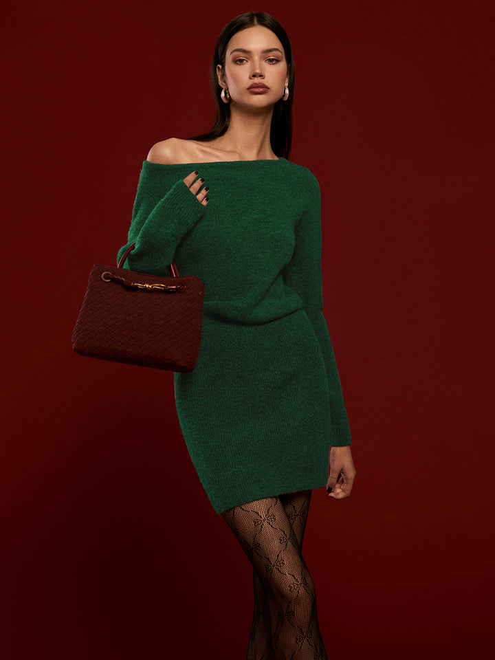Wollmischung Asymmetrisches Strickkleid
