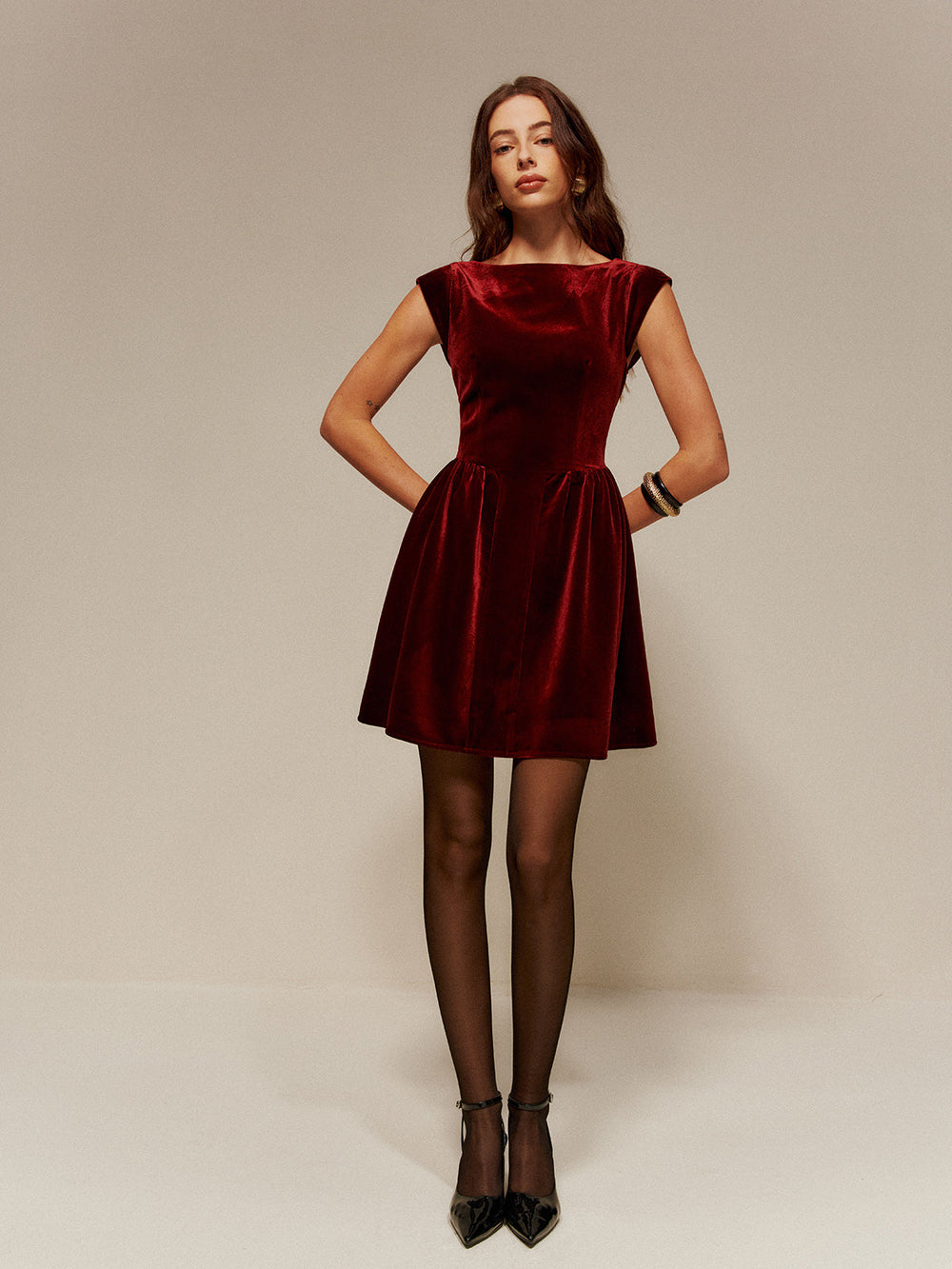 Samtiger Falten-Tank-Kurzkleid
