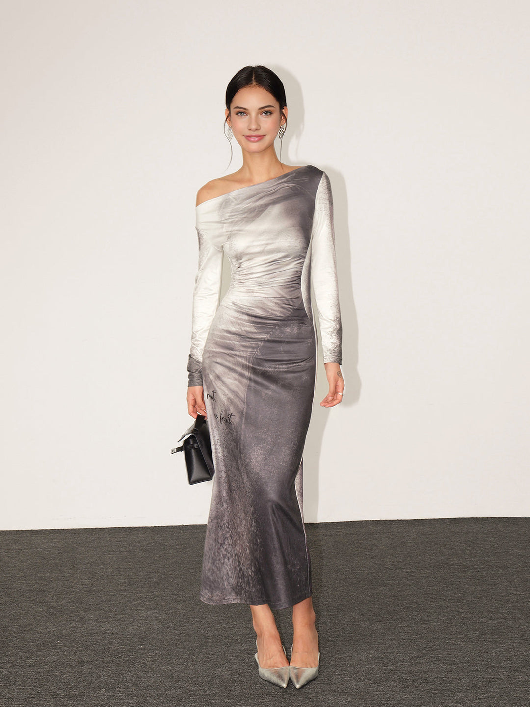 Gerader Hals Farbverlauf Slim Kleid