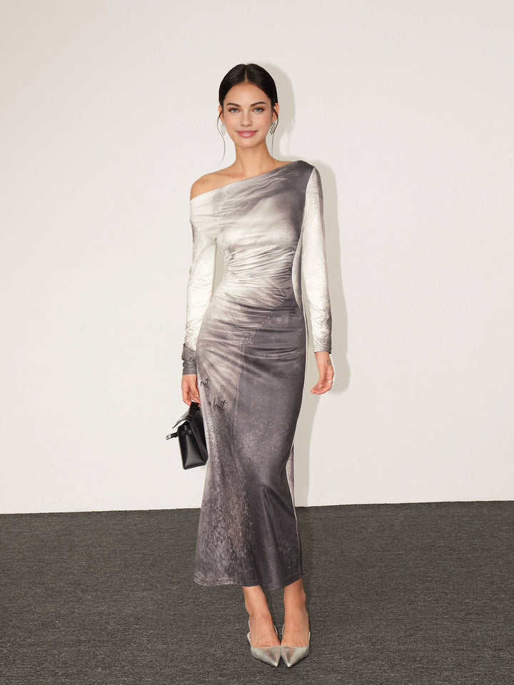 Gerader Hals Farbverlauf Slim Kleid