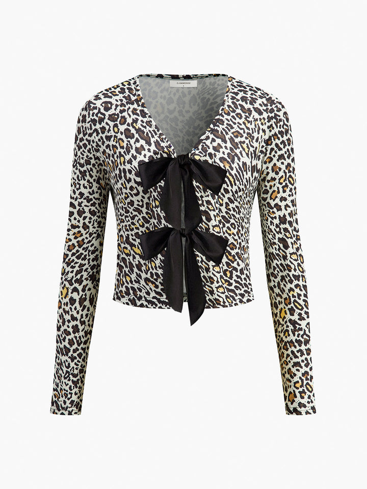 Schleifenfront Leoparden-Jersey-Bluse