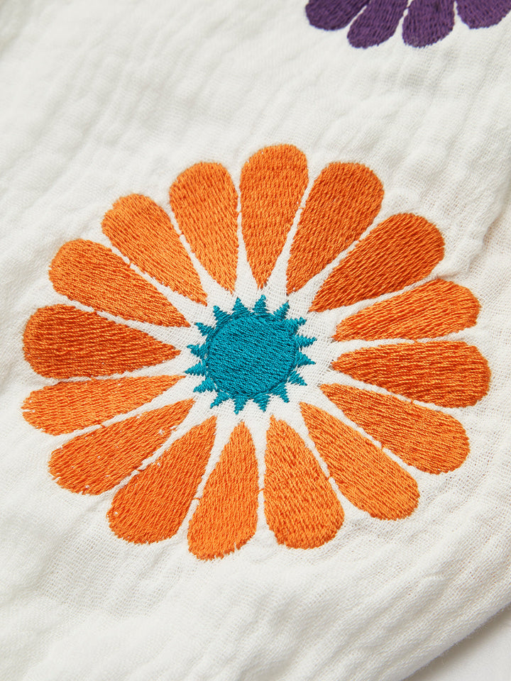 Halbtransparente Stickerei V-Ausschnitt Blumenkleid