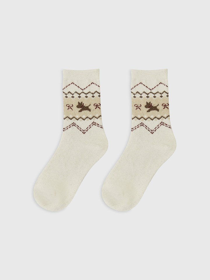 1 Paar Wollmischungs-Socken mit Welpenmuster