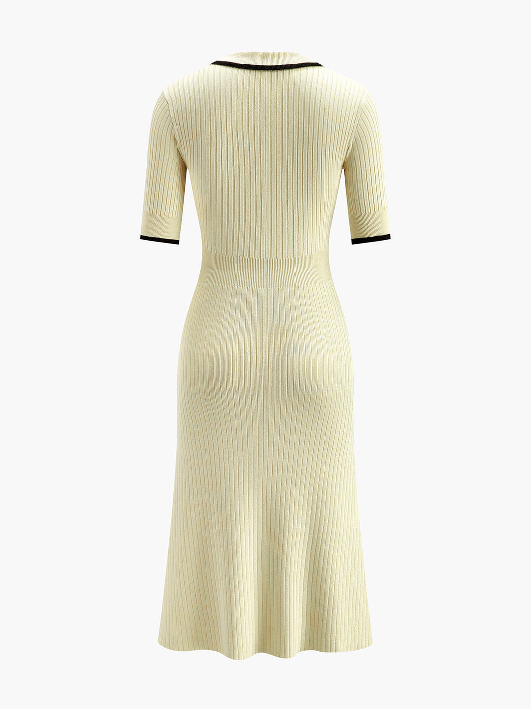 Geripptes Midikleid mit Kontrastkragen und kurzen Ärmeln