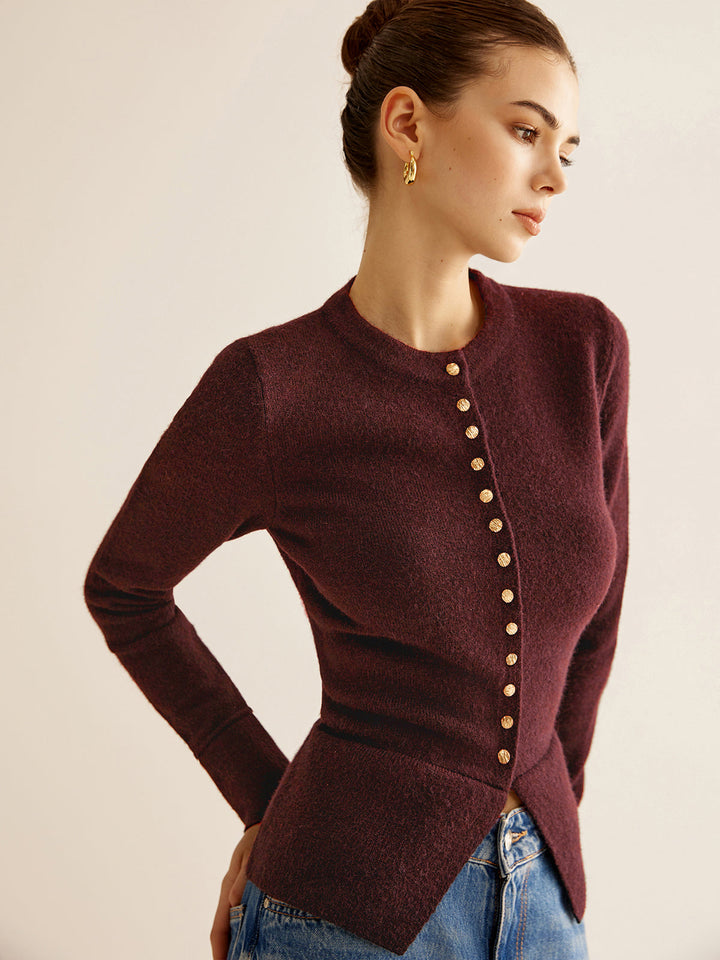 Button-Down-Kragen-Strickjacke mit Schlitz