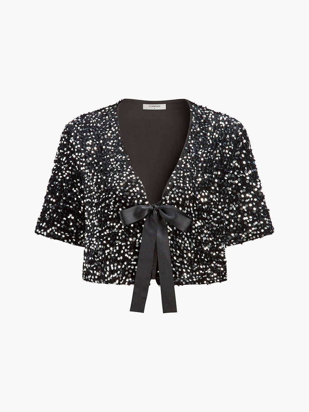 V-Ausschnitt Pailletten Schleife Bluse