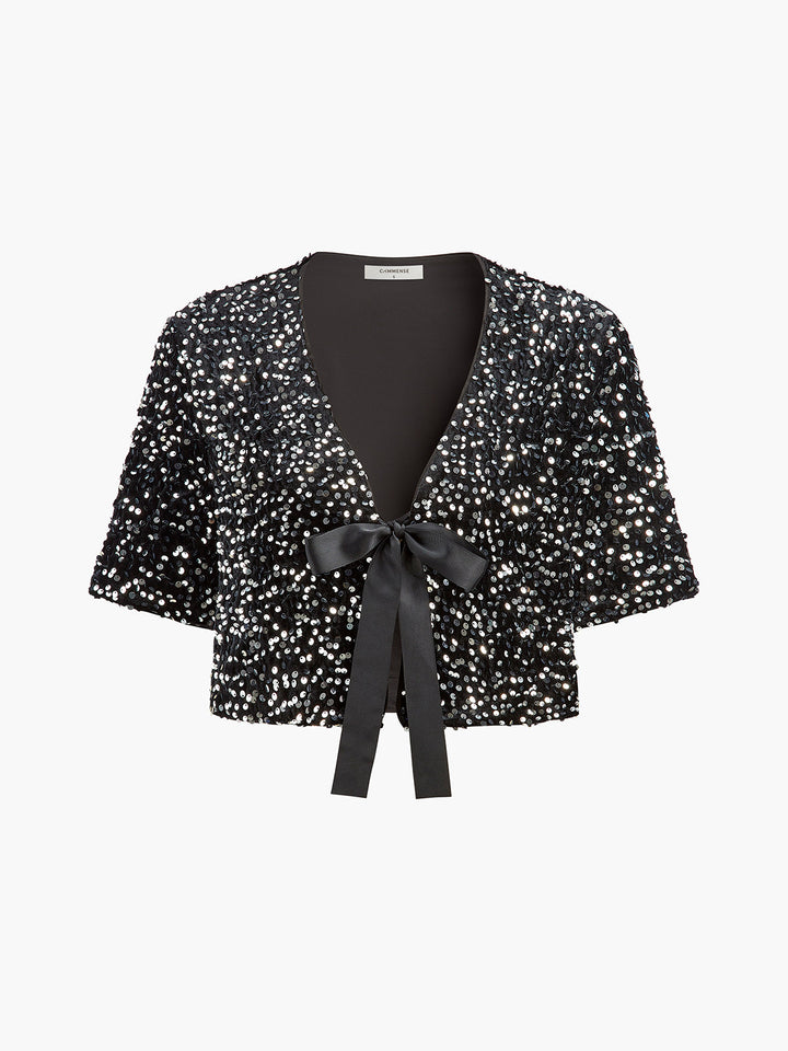 V-Ausschnitt Pailletten Schleife Bluse