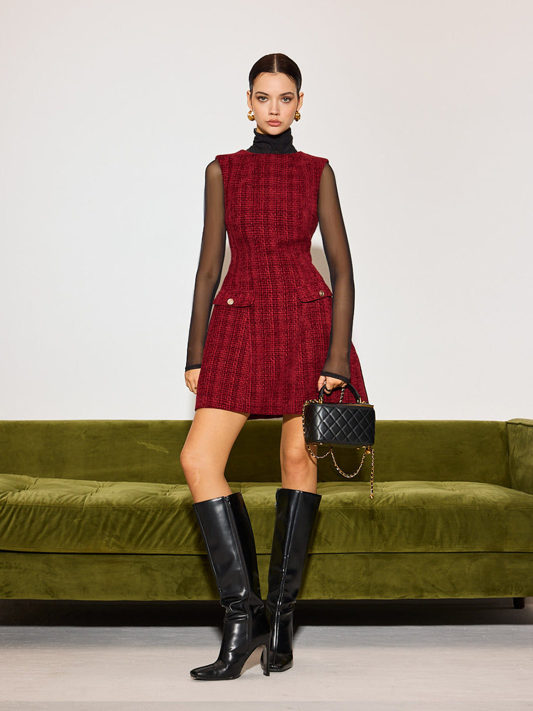Minimalist Tweed Tank Kurz Kleid
