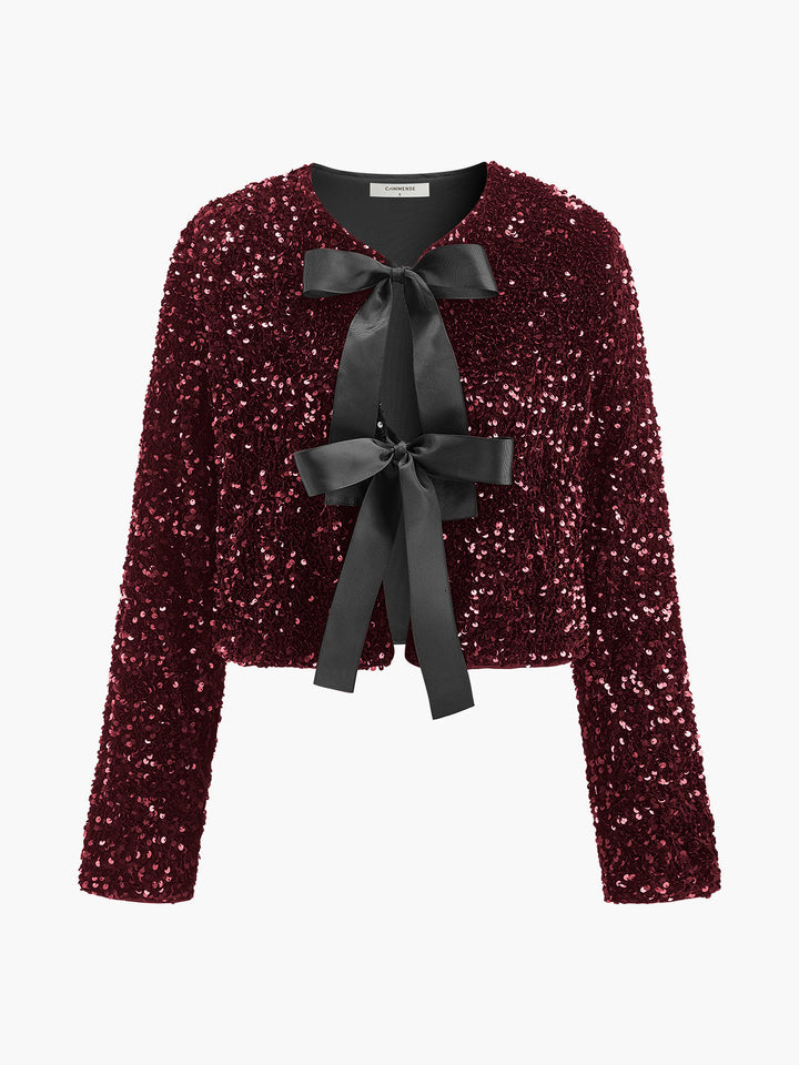 Sequins Samt Schleife Blazer