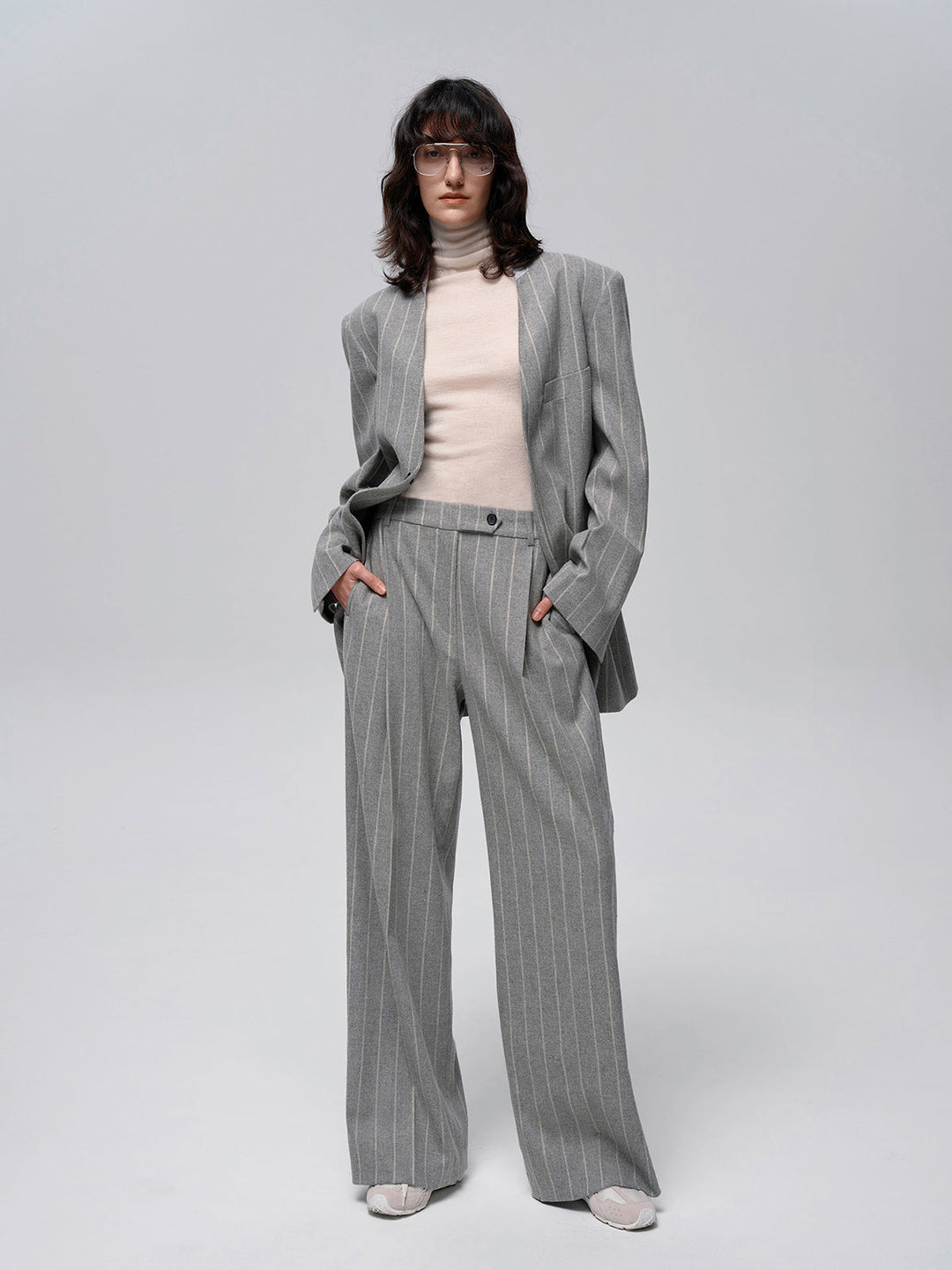 Wool-Blend Nadelstreifen Tweed Hose