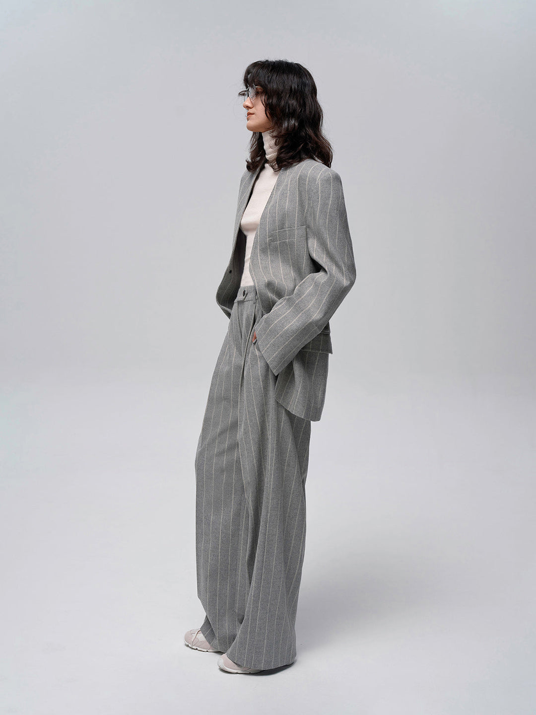 Wool-Blend Nadelstreifen Tweed Hose