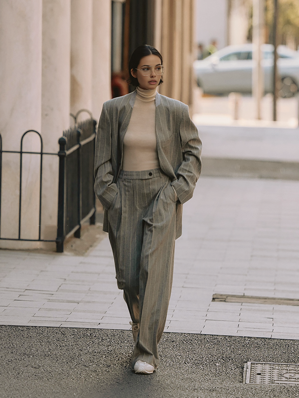 Wool-Blend Nadelstreifen Tweed Hose