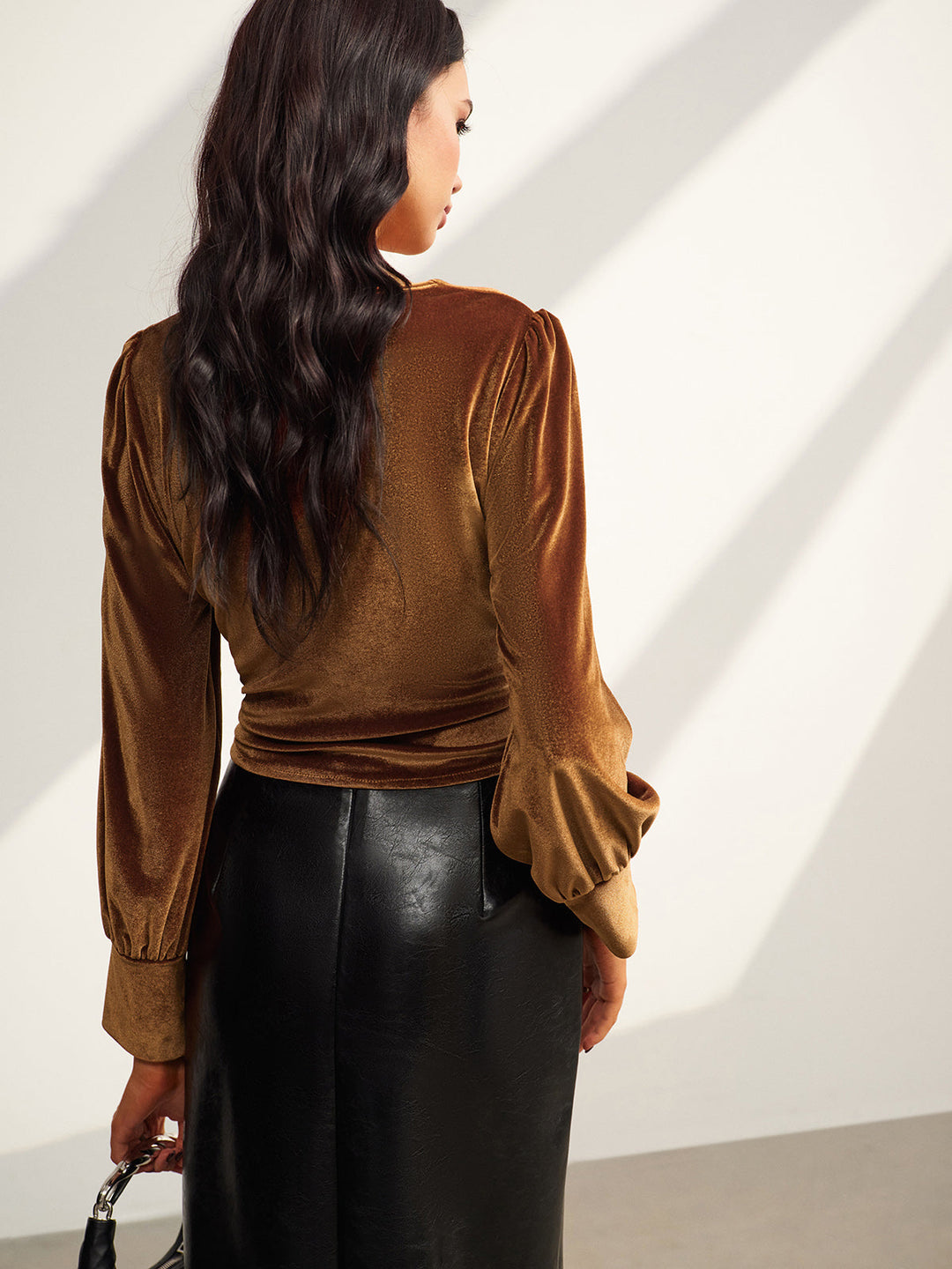 Samt Falten Schlank Bluse