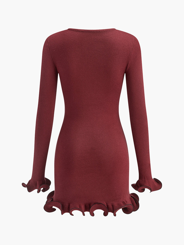 Kontrast Rüschenkleid Slim Fit