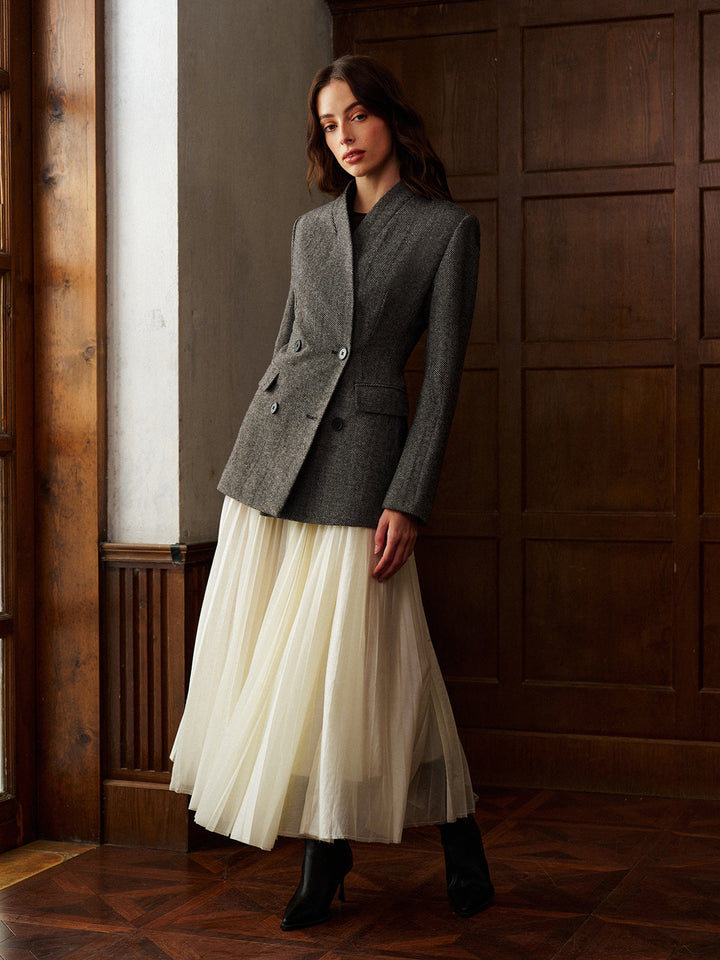 Wollmischungs-Blazer mit Polka-Dot-Muster und schmaler Passform