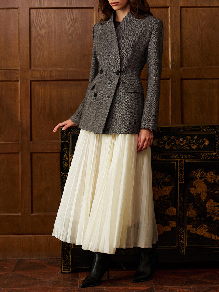 Wollmischungs-Blazer mit Polka-Dot-Muster und schmaler Passform