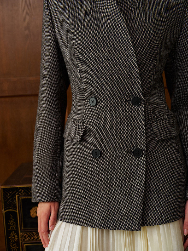 Wollmischungs-Blazer mit Polka-Dot-Muster und schmaler Passform