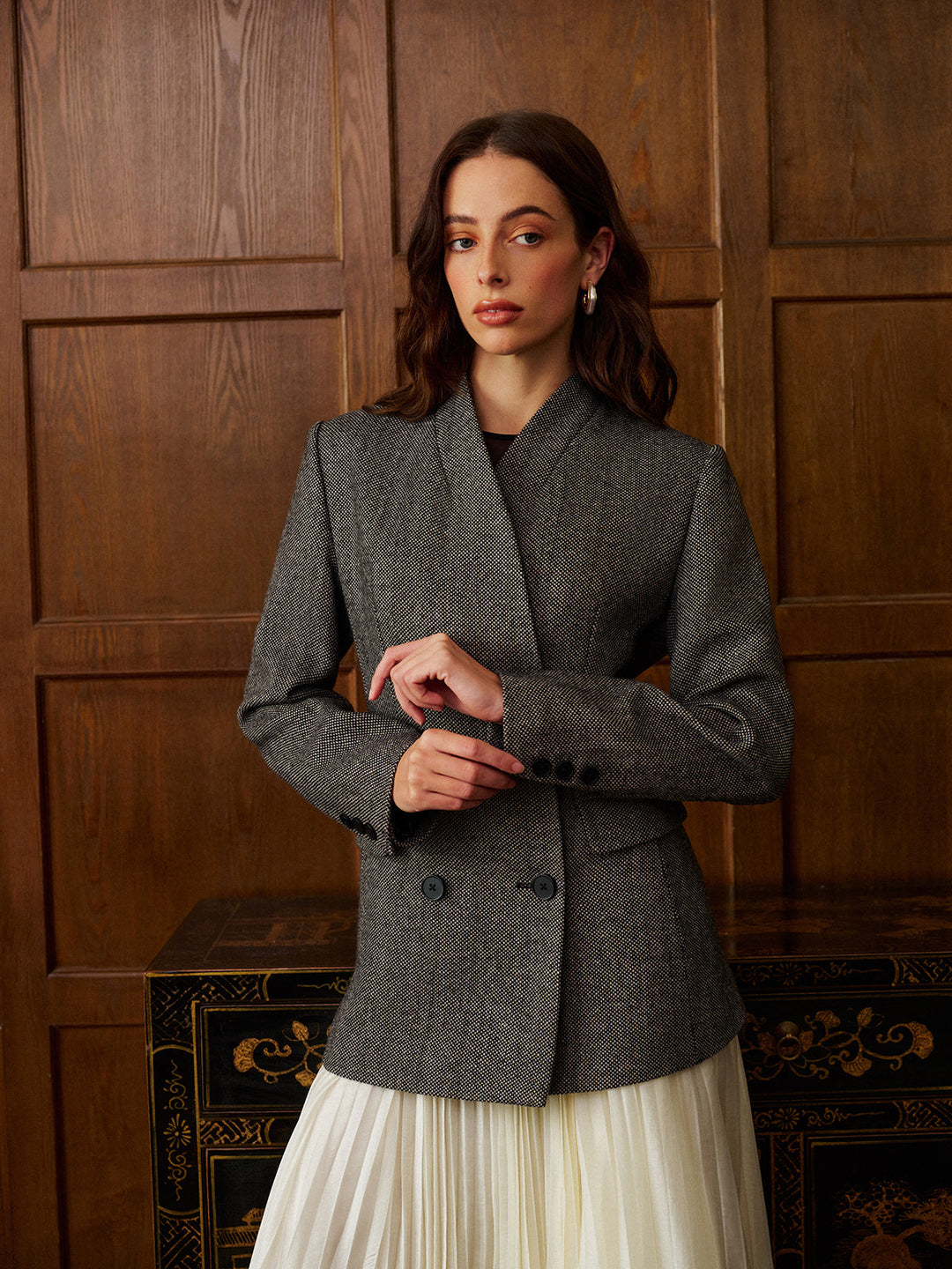 Wollmischungs-Blazer mit Polka-Dot-Muster und schmaler Passform