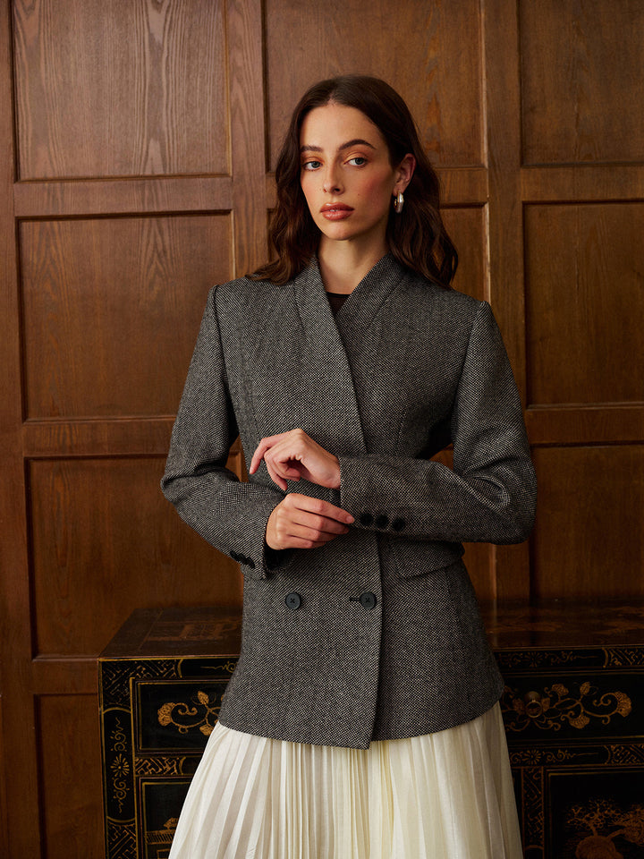 Wollmischungs-Blazer mit Polka-Dot-Muster und schmaler Passform