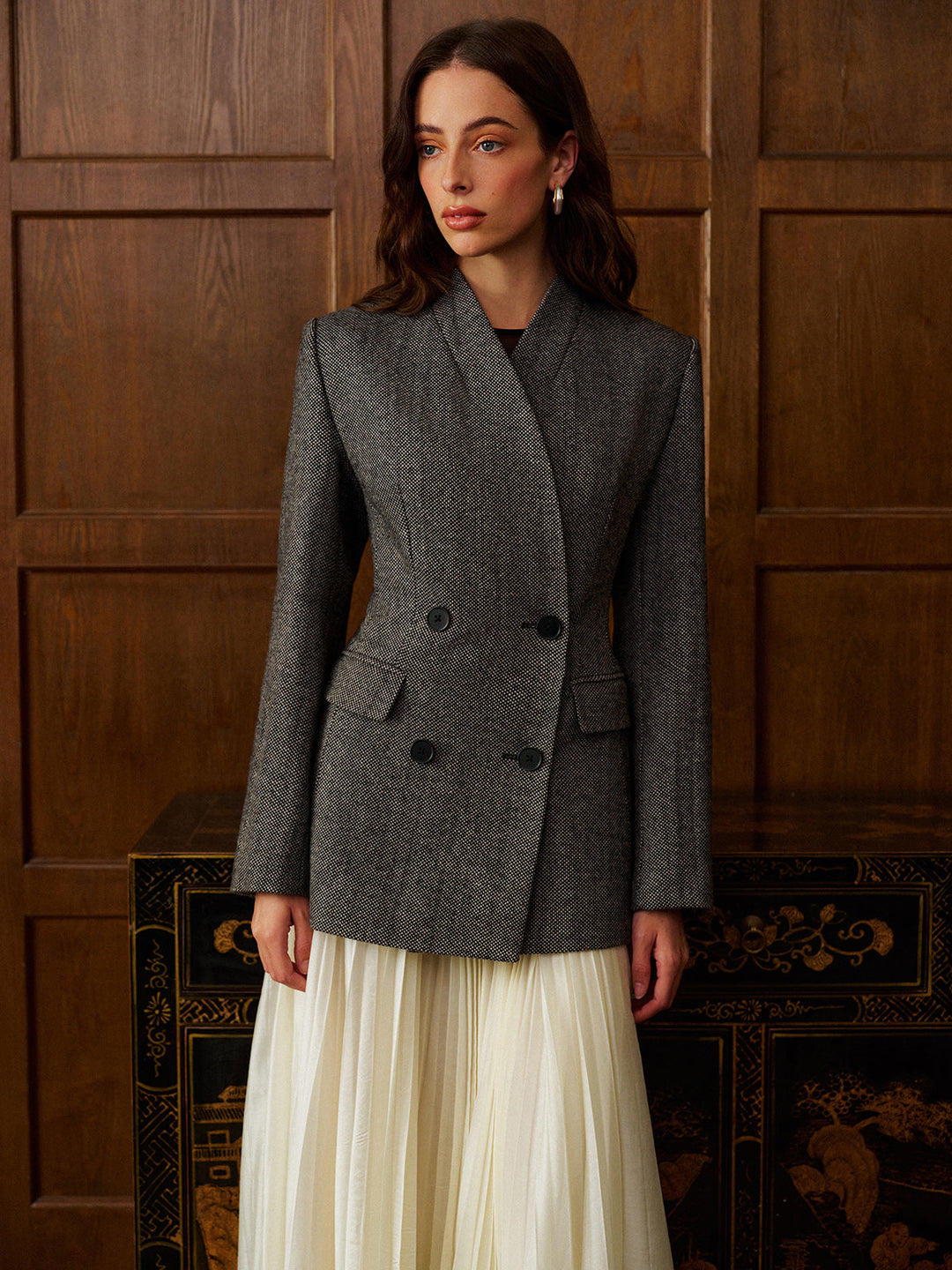Wollmischungs-Blazer mit Polka-Dot-Muster und schmaler Passform