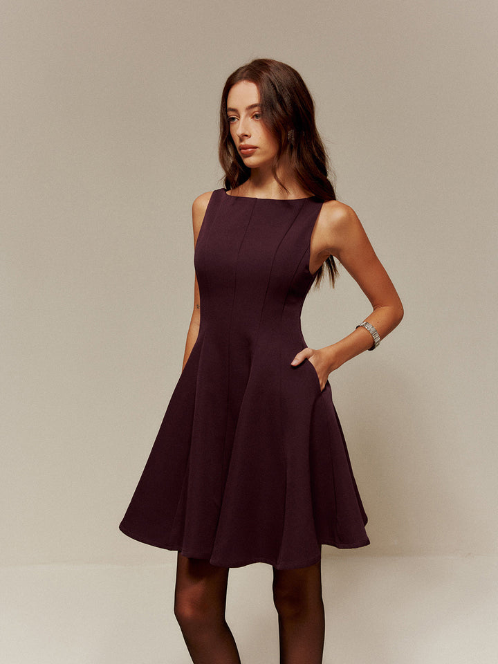 Plissierte Taschen Tank-Kurzkleid