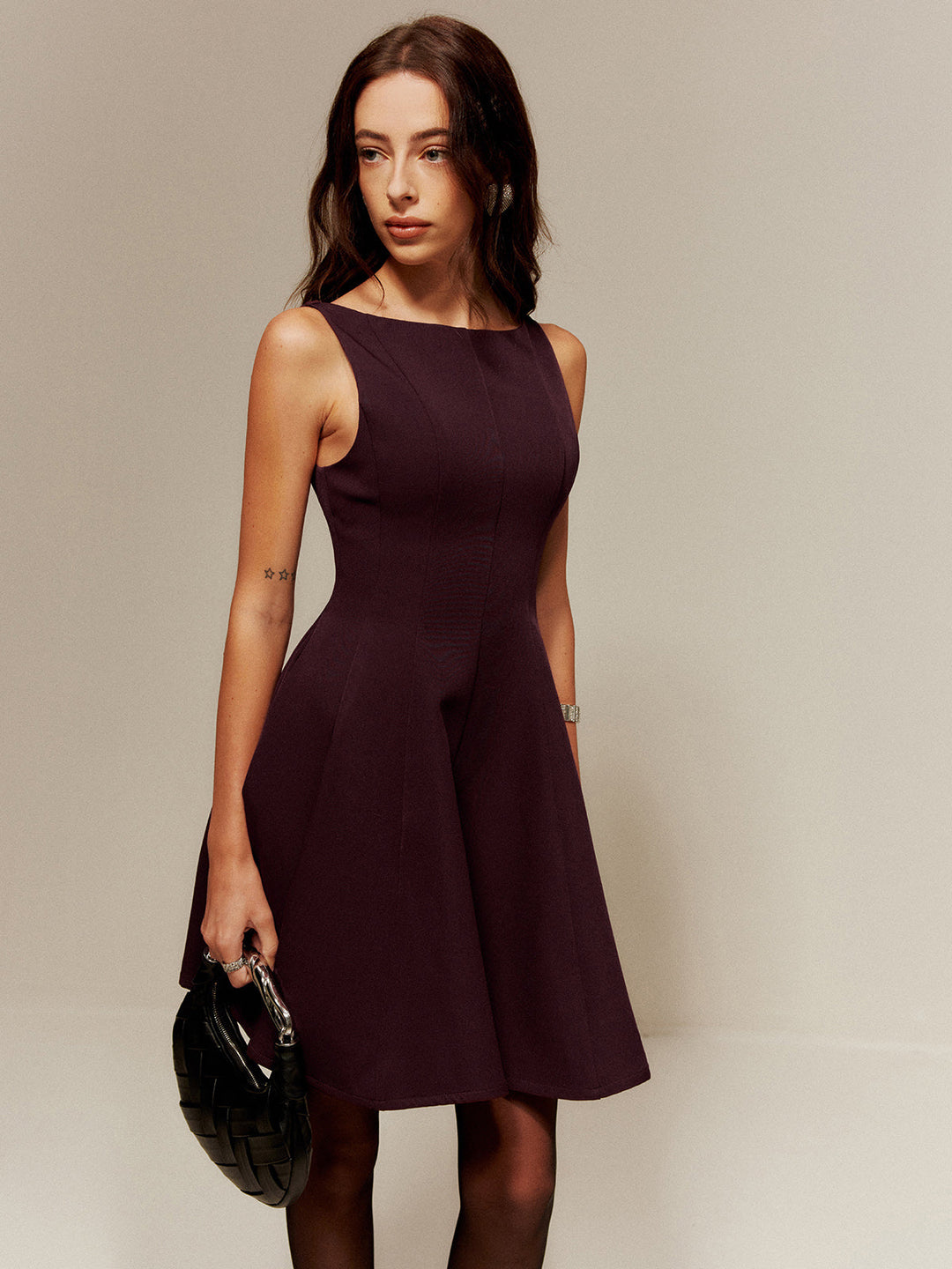 Plissierte Taschen Tank-Kurzkleid