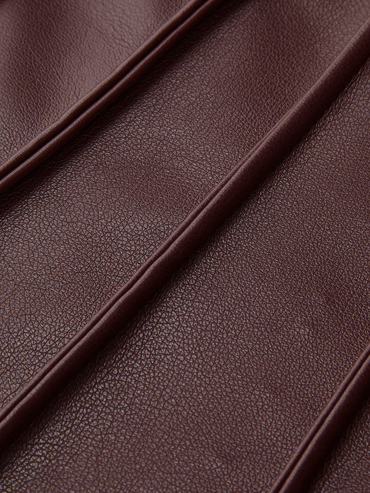 Faux Leder Midirock mit Falten