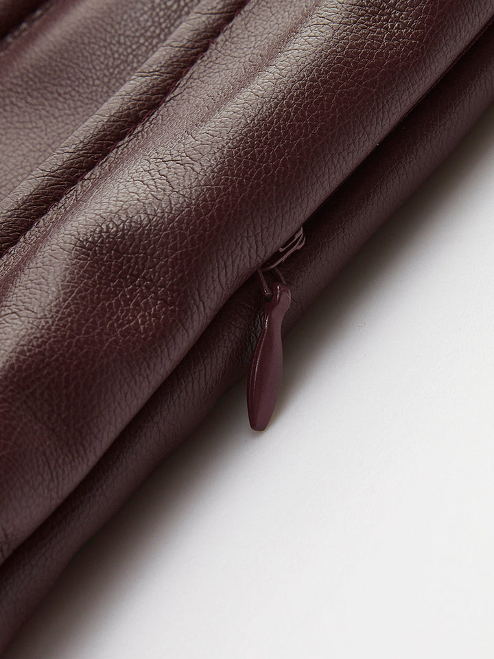 Faux Leder Midirock mit Falten