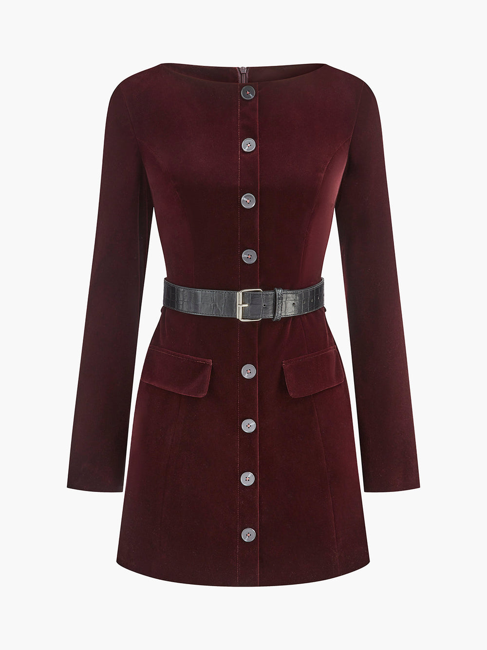 Kurzes Samtkleid mit Gürtel