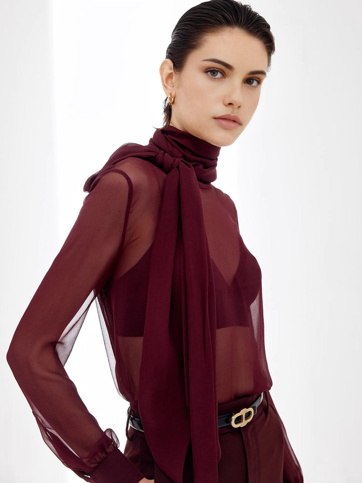 Sheer Bow Chiffon Bluse