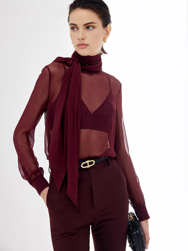 Sheer Bow Chiffon Bluse