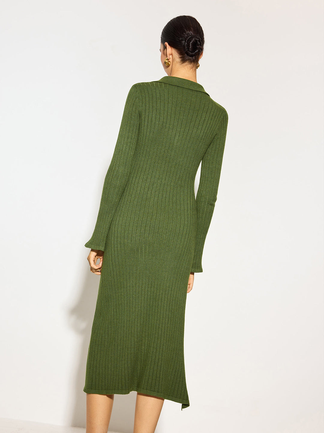 V-Ausschnitt Revers Pullover Midi Kleid