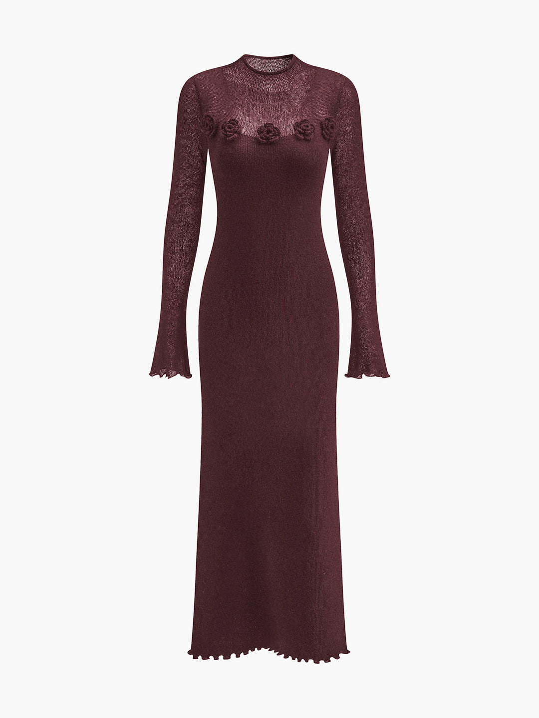 Wollmischung 3D Blumen-Rüschenkragen Pulloverkleid